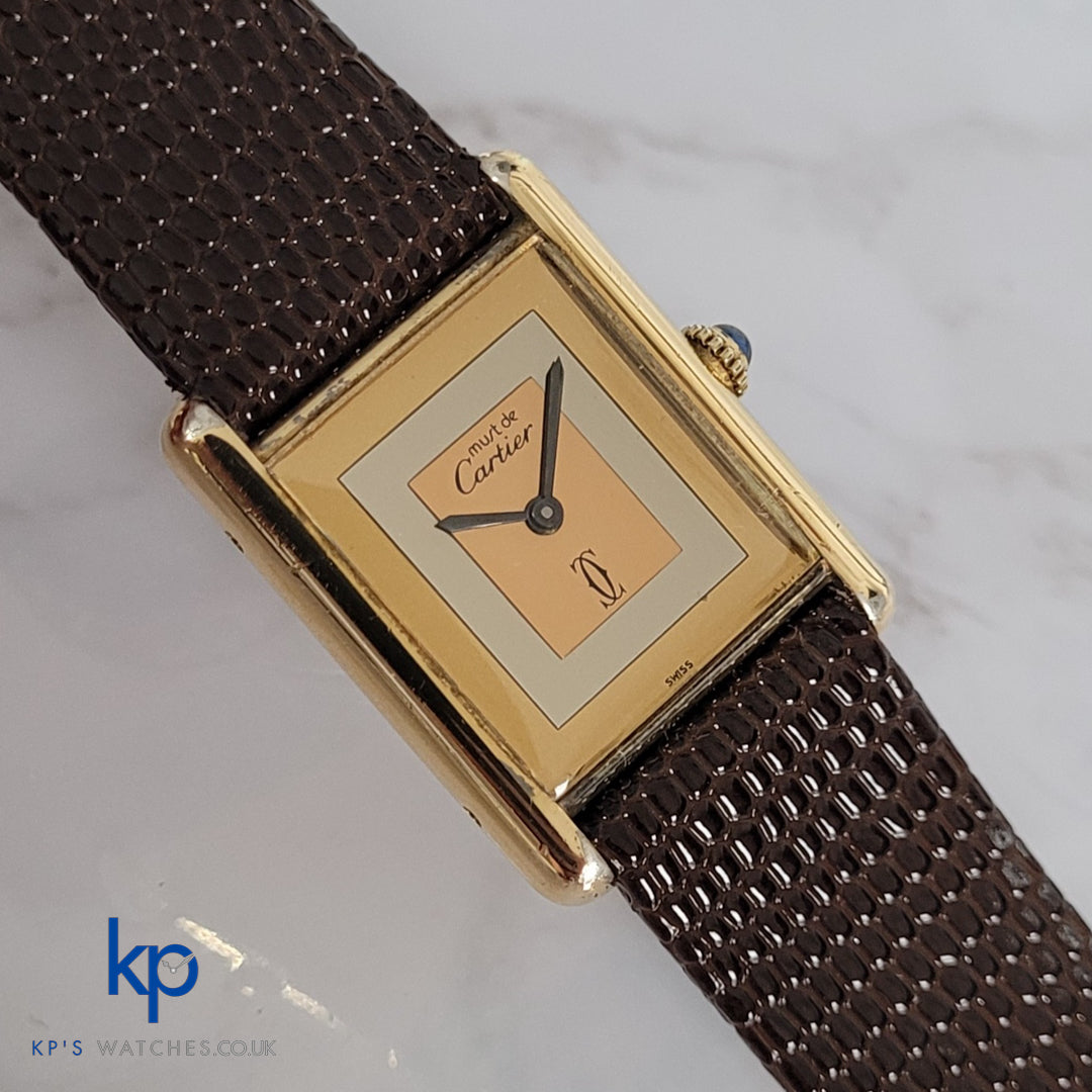 Cartier Tank 23 mm Manual Wind Mecahnical Silver 925 Vermeil Trinity Dial