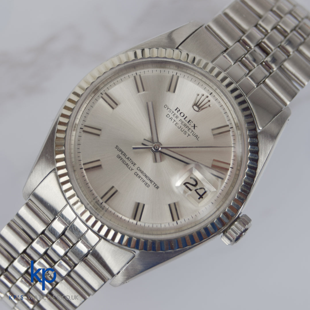 Rolex Datejust 36 mm Steel WG Wide Boy Dial 1601 Vintage Automatic Very Good