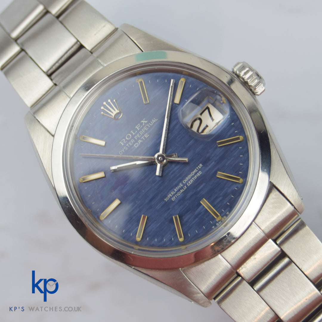 Rolex Oyster Perpetual Date 34 Steel Automatic Vintage Watch 1500 Blue