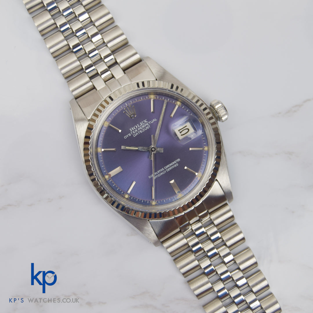 Rolex Datejust 36 mm Mint Steel WG Rare Purple Dial 1601 Vintage Automatic