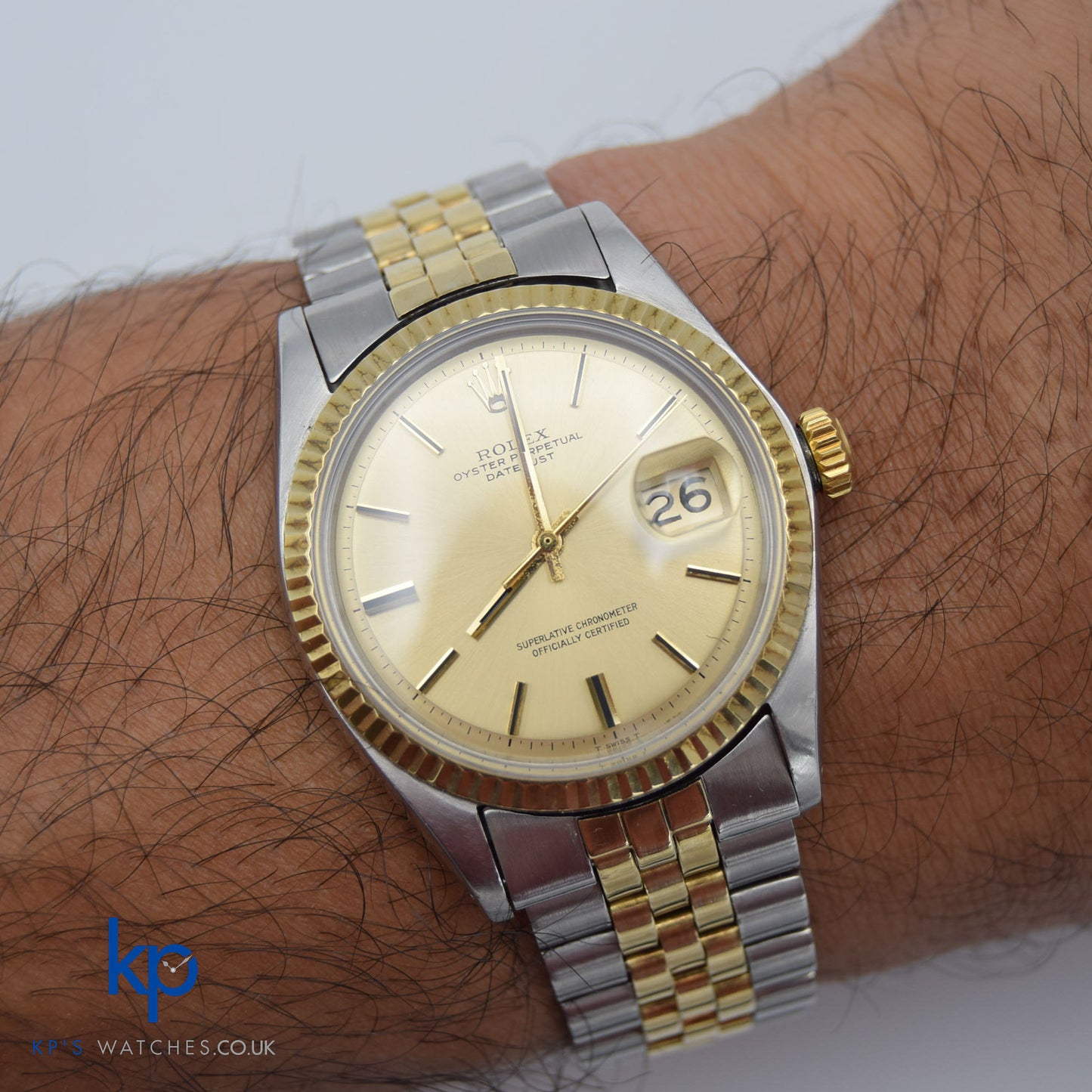Vintage Rolex Datejust 36 mm Two Tone Gold and Steel Champagne Dial Jubilee