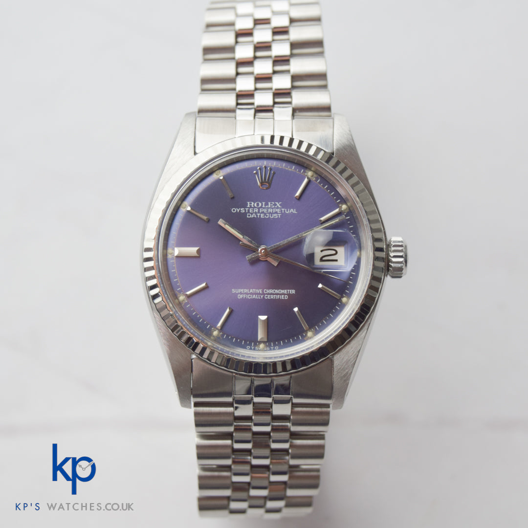 Rolex Datejust 36 mm Mint Steel WG Rare Purple Dial 1601 Vintage Automatic
