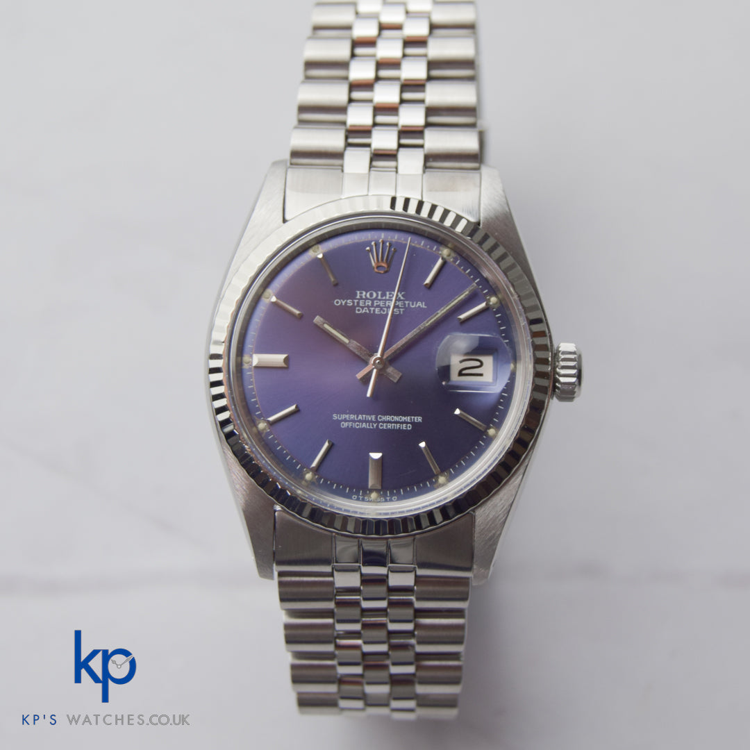 Rolex Datejust 36 mm Mint Steel WG Rare Purple Dial 1601 Vintage Automatic
