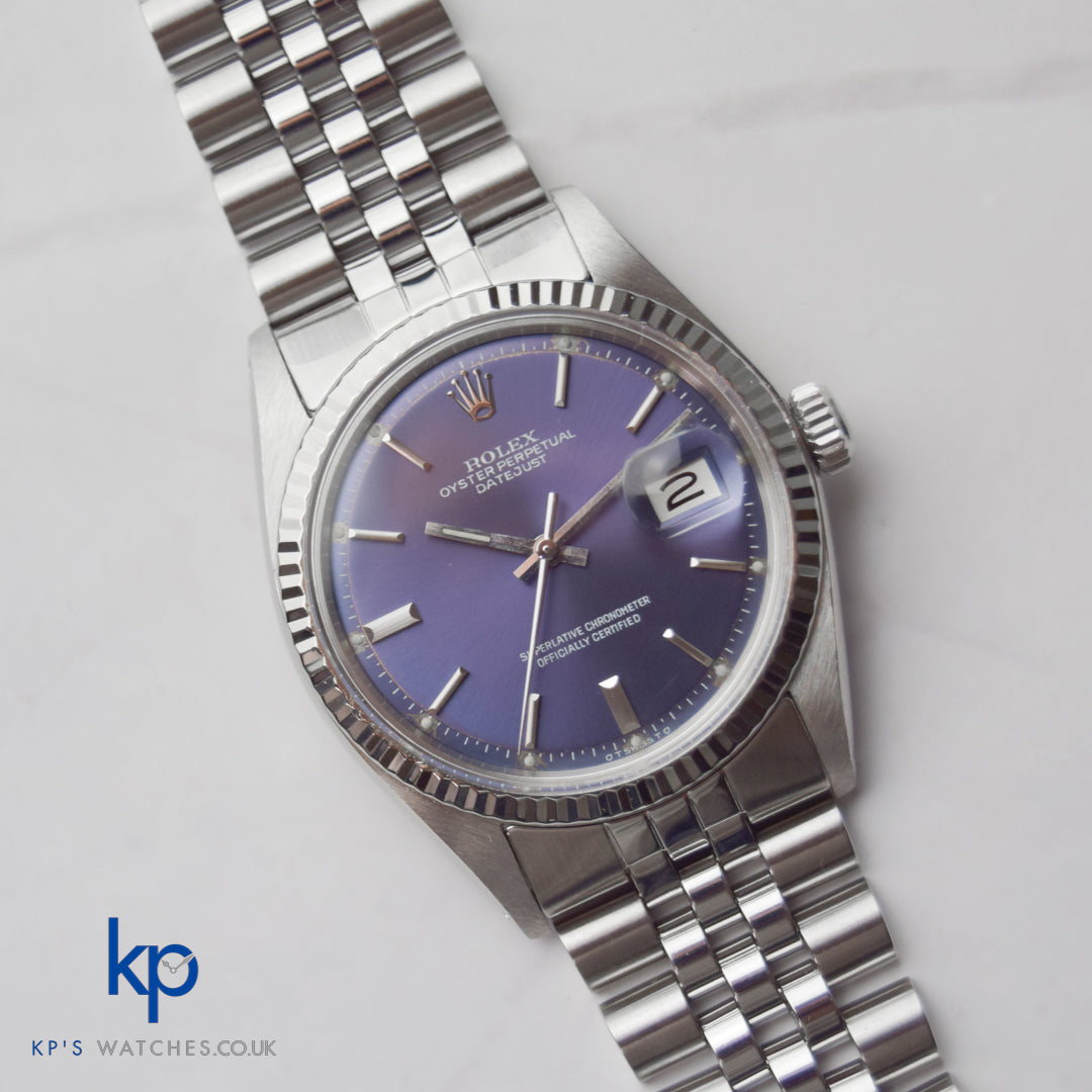 Rolex Datejust 36 mm Mint Steel WG Rare Purple Dial 1601 Vintage Automatic