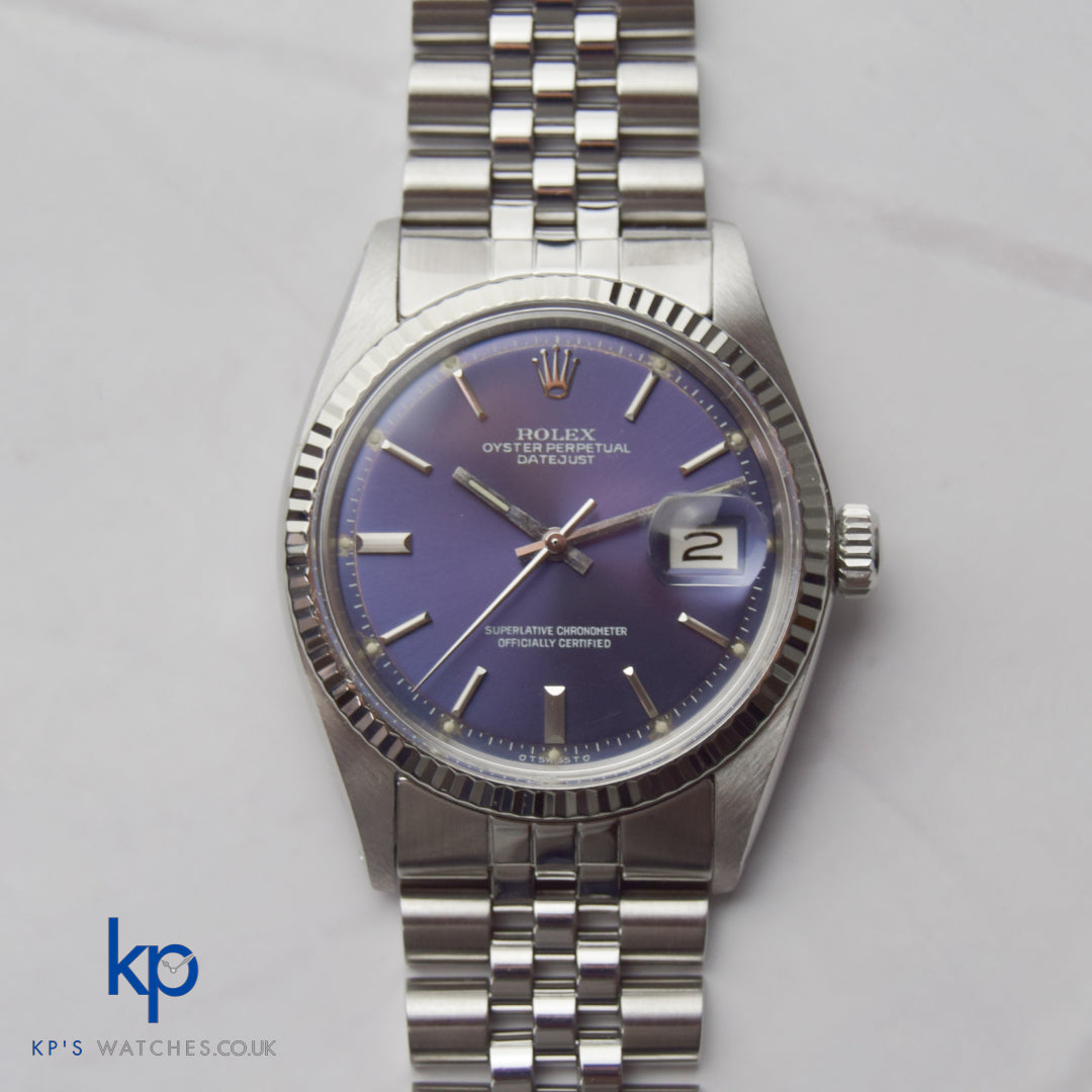Rolex Datejust 36 mm Mint Steel WG Rare Purple Dial 1601 Vintage Automatic