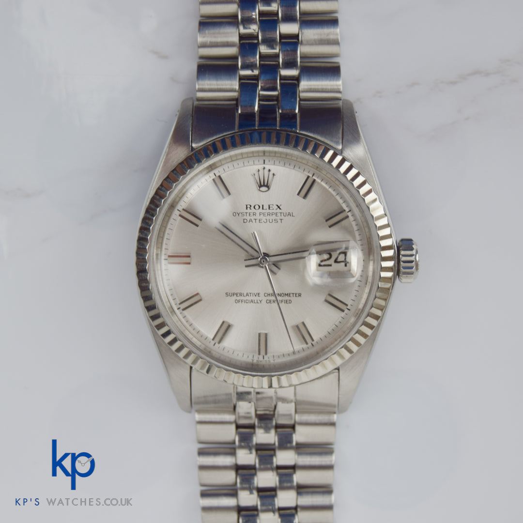 Rolex Datejust 36 mm Steel WG Wide Boy Dial 1601 Vintage Automatic Very Good