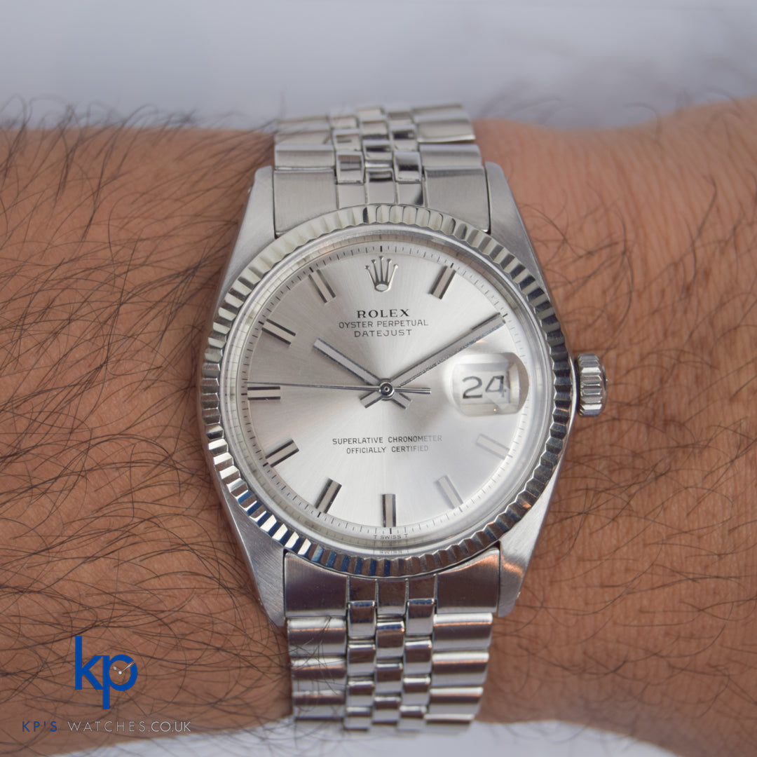 Rolex Datejust 36 mm Steel WG Wide Boy Dial 1601 Vintage Automatic Very Good
