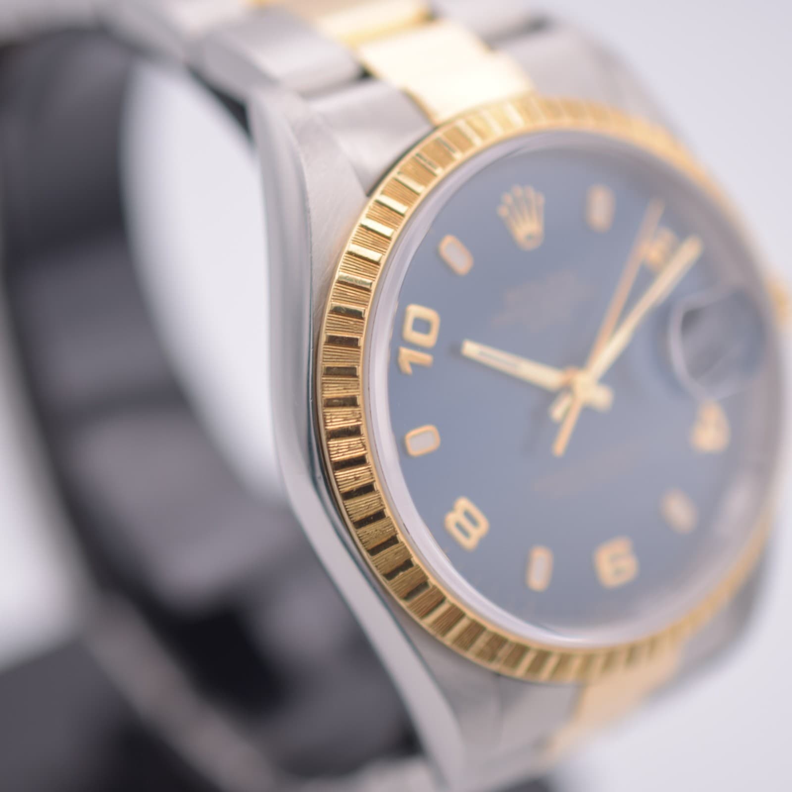 Rolex Date 15233 Blue Arabic Dial Two Tone Steel Gold 34mm Watch 2002