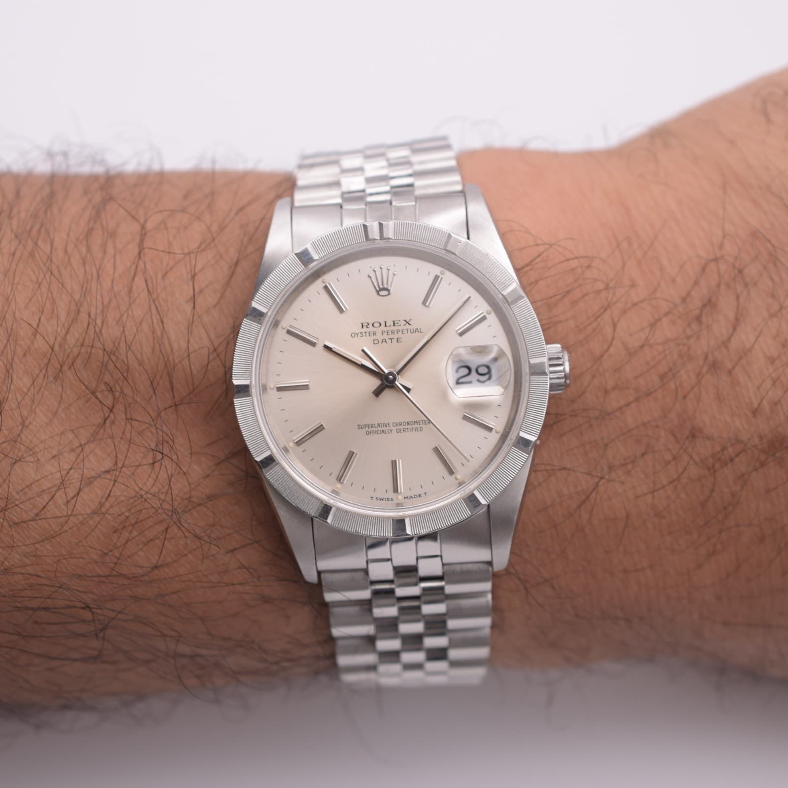 Rolex Date Oyster Perpetual Date 34 Silver Dial Jubilee 15210 Thunderbird