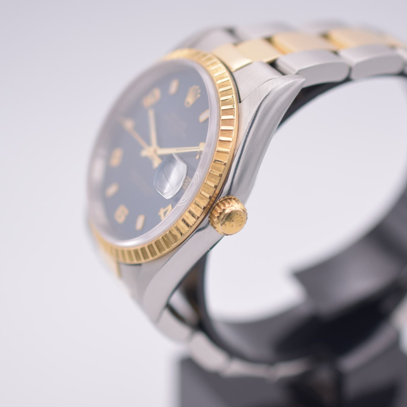 Rolex Date 15233 Blue Arabic Dial Two Tone Steel Gold 34mm Watch 2002