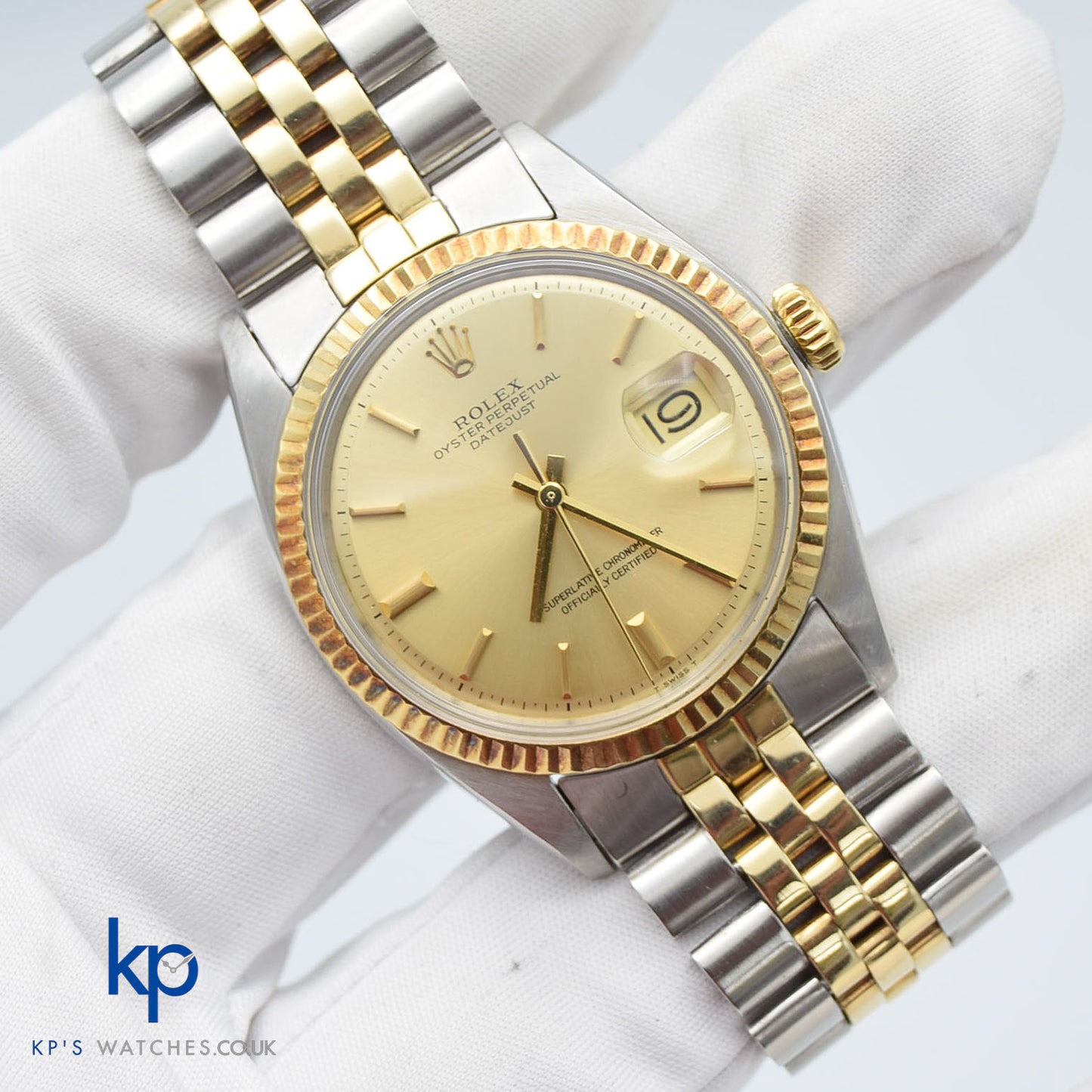 Vintage Rolex Datejust 36 mm 1970 Two Tone Gold and Steel Champagne Dial Jubilee