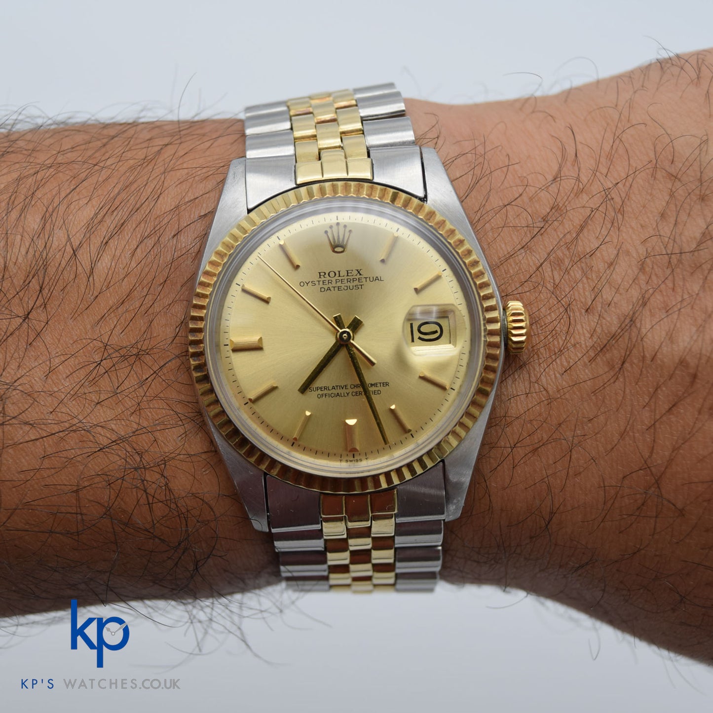 Vintage Rolex Datejust 36 mm 1970 Two Tone Gold and Steel Champagne Dial Jubilee