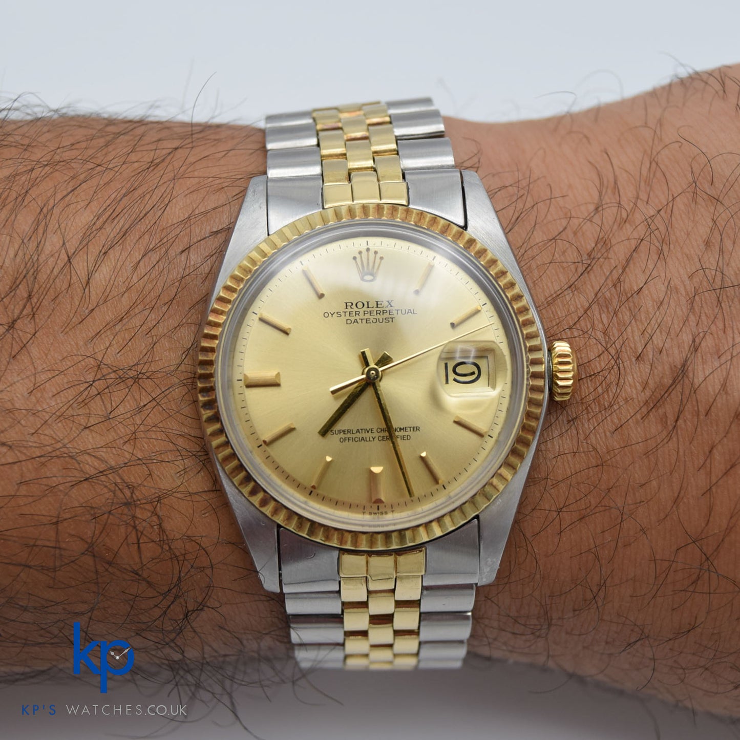 Vintage Rolex Datejust 36 mm 1970 Two Tone Gold and Steel Champagne Dial Jubilee