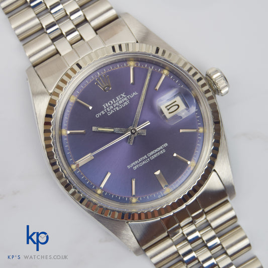 Rolex Datejust 36 mm Mint Steel WG Rare Purple Dial 1601 Vintage Automatic