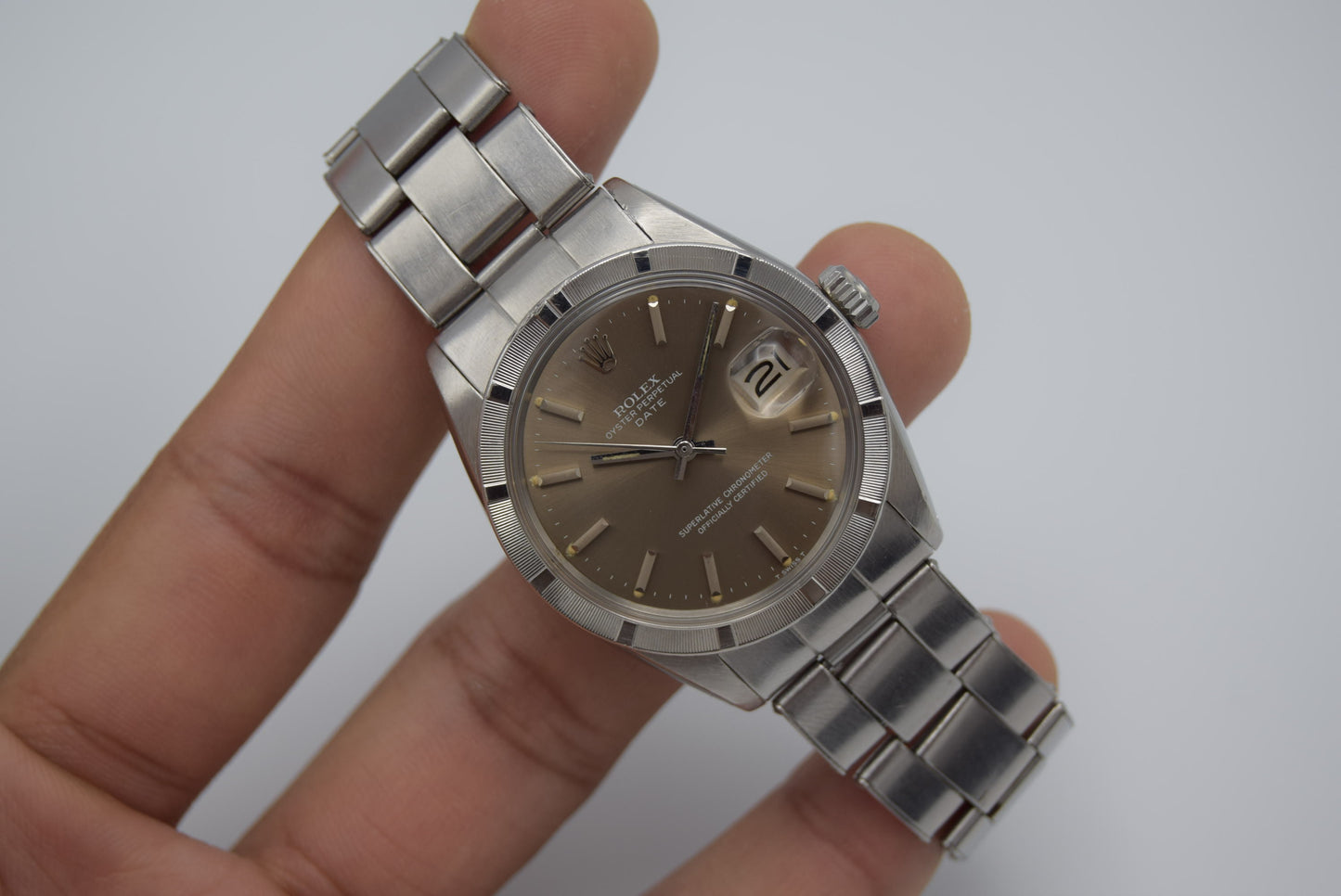 Vintage Men's Rolex Oyster Perpetual Date 1501 1570 Automatic Rhodium Dial