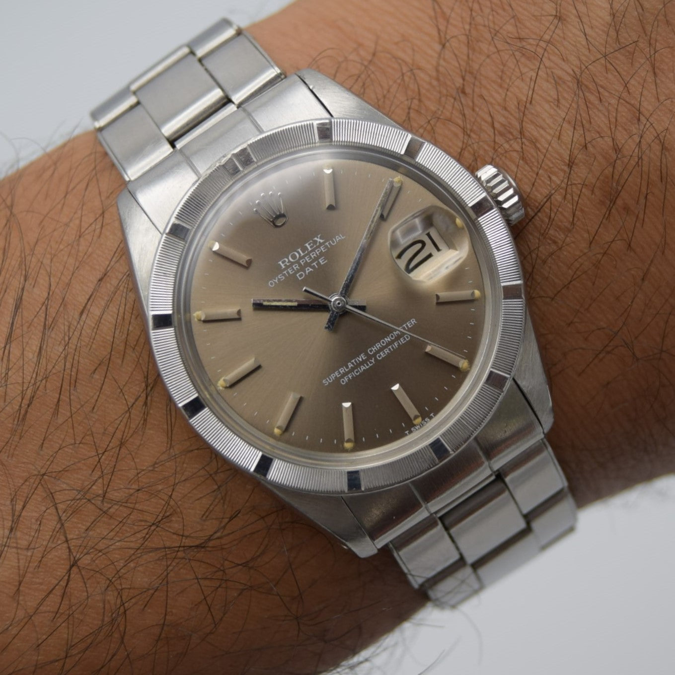 Vintage Men's Rolex Oyster Perpetual Date 1501 1570 Automatic Rhodium Dial