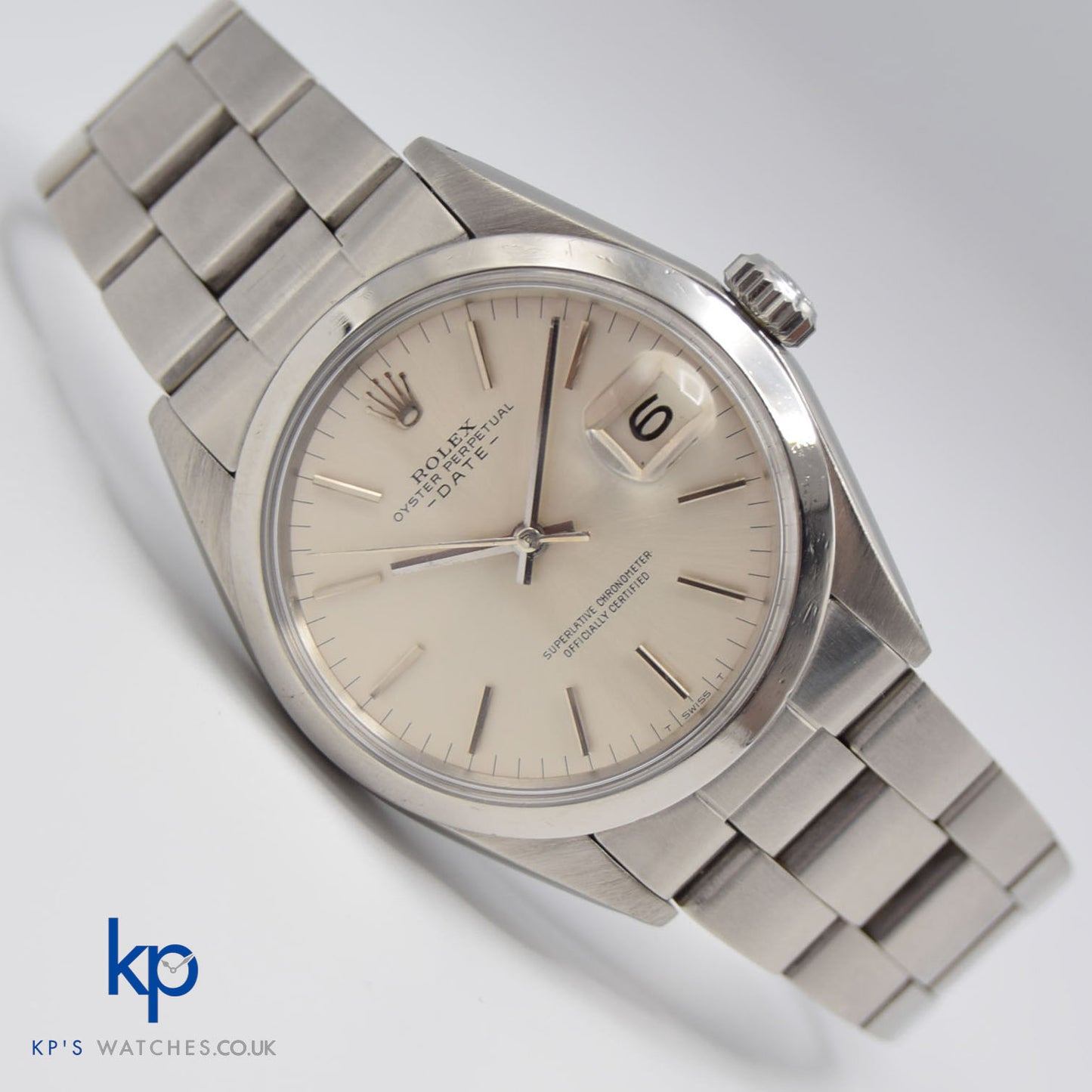 Rolex Oyster Perpetual Date 34 mm Silver Dial Automatic Vintage Mens Watch