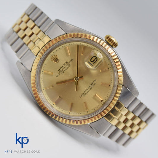 Vintage Rolex Datejust 36 mm 1970 Two Tone Gold and Steel Champagne Dial Jubilee