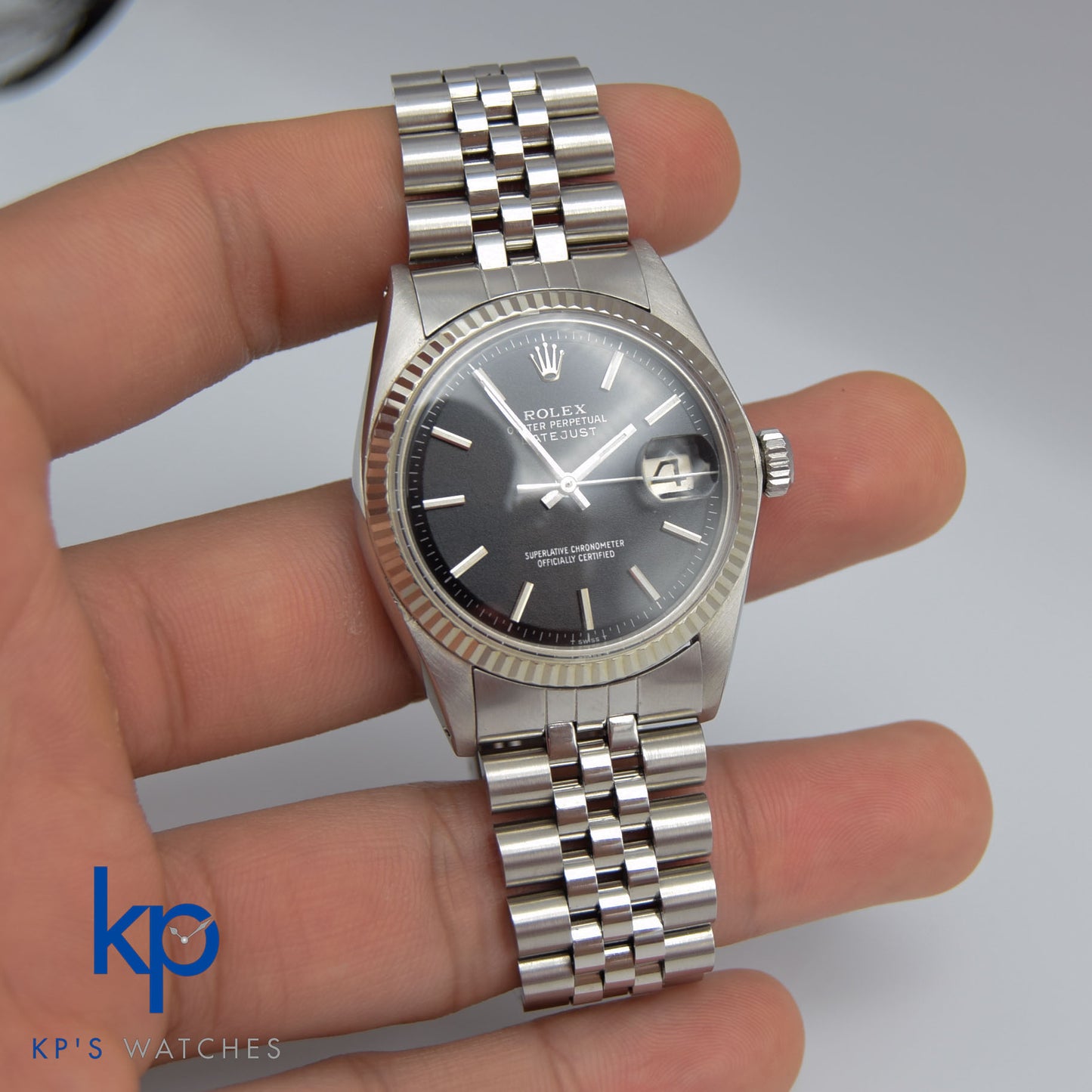 Vintage Rolex Datejust 36 mm Matte Black Dial Stainless Steel Automatic Watch 1601