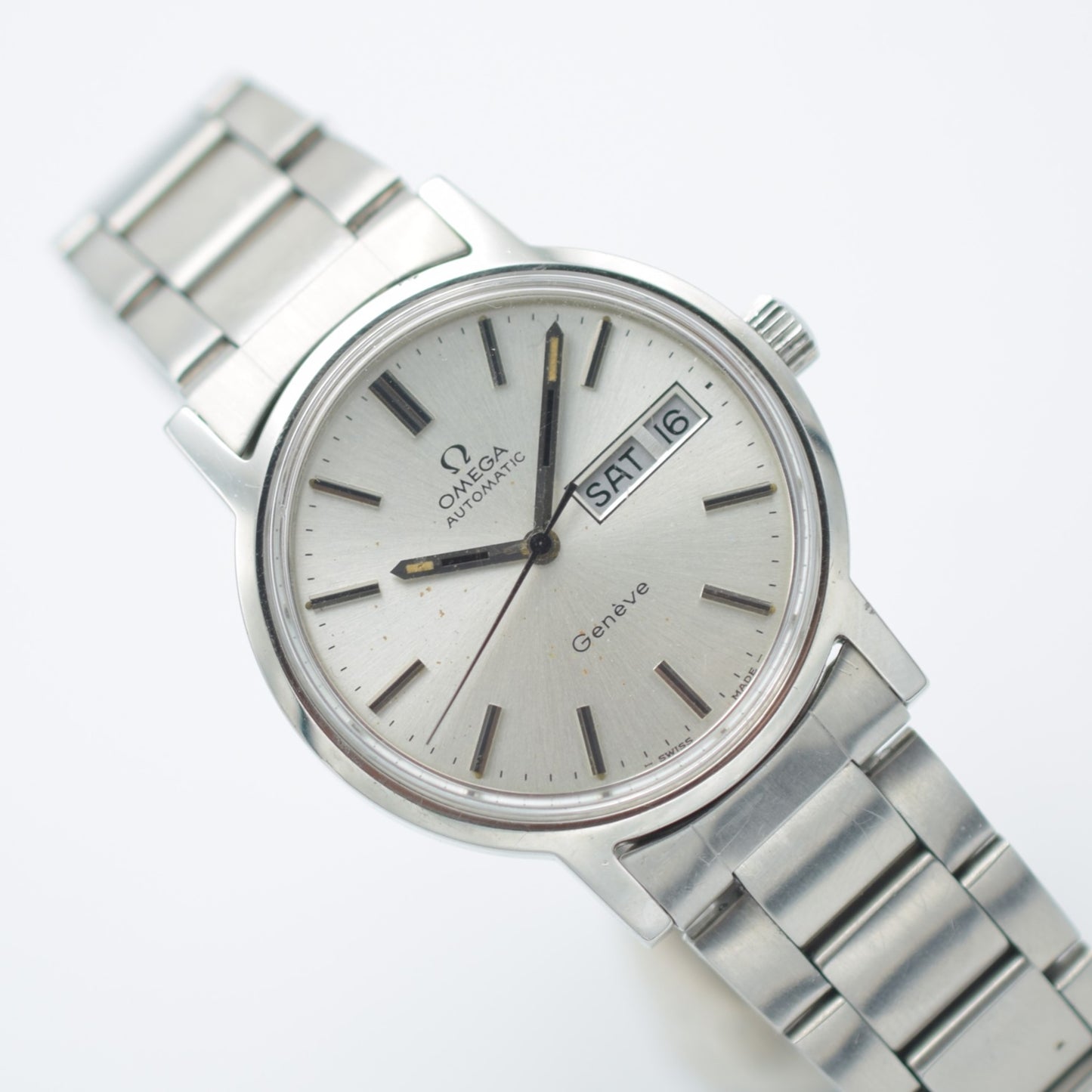 Omega Geneve 35mm SS Silver Dial 166.0117 Day Date Automatic cal 1022