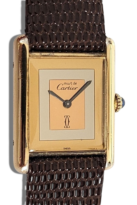 Cartier Tank 23 mm Manual Wind Mecahnical Silver 925 Vermeil Trinity Dial