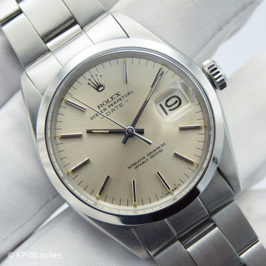 Rolex Oyster Perpetual Date 1500 34 mm Silver Steel Automatic Watch 1970