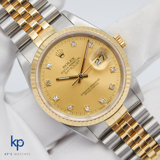 1991 Rolex Oyster Perpetual Datejust 16233 Factory Diamonds Boxed